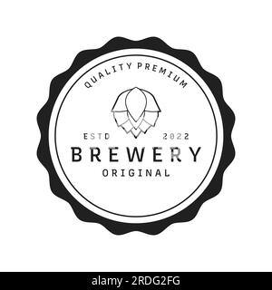 Modello con logo di birra artigianale vintage di qualità superiore. Per badge, emblemi, birrerie, bar, taverne. Illustrazione Vettoriale