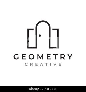 Design con logo astratto a porte aperte semplice, interni con forme geometriche o monogramma. Per la costruzione di edifici, business.property e aziende. Illustrazione Vettoriale