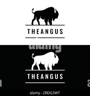 Logo silhouette bisonte, angus retrò, sfondo isolato di bufalo selvaggio. Modello vettoriale. Illustrazione Vettoriale