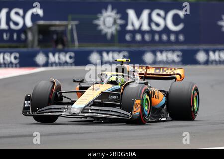 Mogyorod, Ungheria. 21 luglio 2023. Lando Norris della McLaren in pista durante le prove libere davanti al Gran Premio di F1 d'Ungheria. Crediti: Marco Canoniero/Alamy Live News Foto Stock