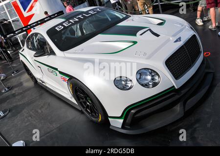 L'auto da corsa Bentley Continental GT3-R in mostra al Goodwood Festival of Speed, evento di corse automobilistiche 2013. Auto da corsa Foto Stock