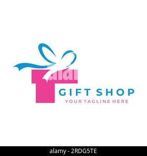 Logo della confezione regalo o regalo con simbolo a nastro, lettera G e regali. Logo per sorpresa, san valentino, compleanno, negozio di articoli da regalo, feste e affari. Illustrazione Vettoriale