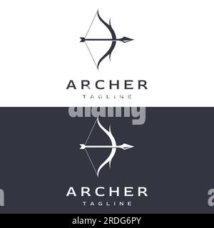 Design creativo del logo silhouette archer. Freccia, freccia e fiocco hipster vintage. Freccia per la caccia. Illustrazione Vettoriale