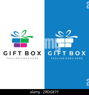 Logo della confezione regalo o regalo con simbolo a nastro, lettera G e regali. Logo per sorpresa, san valentino, compleanno, negozio di articoli da regalo, feste e affari. Illustrazione Vettoriale