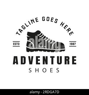 Logo Outdoor Adventure Shoe illustrazione retrò vintage. Illustrazione Vettoriale