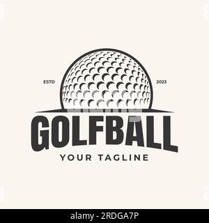 Icona modello di design con logo Sport Club Vector in bianco e nero vintage retro Golf Ball Illustrazione Vettoriale