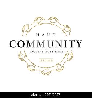 Modello vintage retro Star Circular Handshake for Unity Community Charity Foundation Symbol Design Illustrazione Vettoriale
