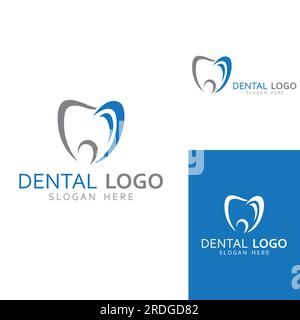 Logo dentale, logo per la salute dentale, e logo per la cura dentale. Utilizzo del concetto di progettazione vettoriale. Illustrazione Vettoriale