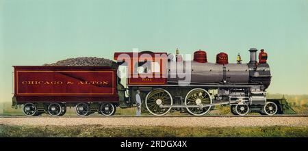 Stati Uniti: c. 1893. Un fotocromo di una locomotiva della Chicago & Alton Railroad con il suo tender car a carbone. Questa immagine è stata originariamente prodotta dalla Detroit Publishing Company. Foto Stock