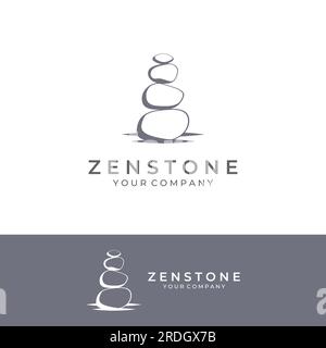 Logo pietre zen minimaliste, pietre di bilanciamento, pietre ordinate impilate, pietre per meditazione o salute. Illustrazione Vettoriale