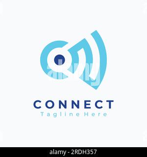 Segnala il logo WAVE di rete o Internet o wireless.Logo per wifi, società di dati e tecnologia Illustrazione Vettoriale