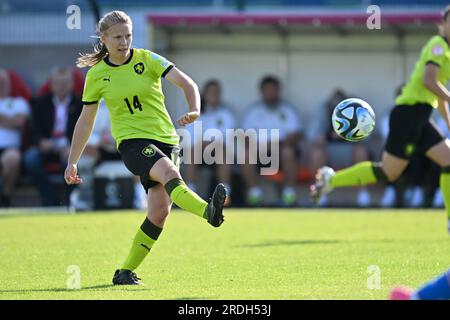 La Louviere, Belgio. 21 luglio 2023. Lucie Bendova (14) di Cechia, foto durante una partita di calcio femminile tra le nazionali femminili Under 19 dell'Islanda e della Cechia al Torneo della finale EUROPEA Under-19 femminile UEFA nella seconda giornata del gruppo B di venerdì 21 luglio 2023 a la Louviere, in Belgio . Credito: Sportpix/Alamy Live News Foto Stock