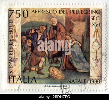 ITALIA - CIRCA 1990: Timbro stampato dall'Italia, mostra Pellegrino, circa 1990 Foto Stock