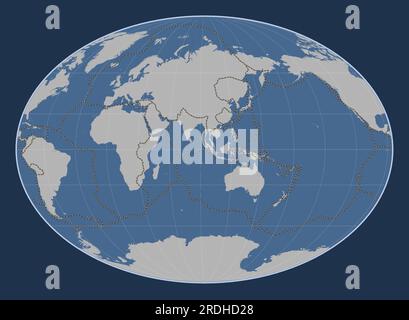 Forma della piastra tettonica birmana sulla mappa di contorno solida nella proiezione Fahey centrata meridionalmente. Confini di altre lastre Illustrazione Vettoriale