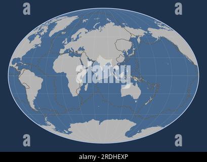 Placca tettonica indiana sulla mappa del contorno solido nella proiezione di Fahey centrata meridionalmente. Confini di altre lastre Illustrazione Vettoriale