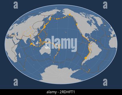 Forma della placca tettonica di Balmoral Reef sulla mappa del contorno solido nella proiezione Fahey Oblique centrata a sud e latitudinalmente. Posizioni Illustrazione Vettoriale