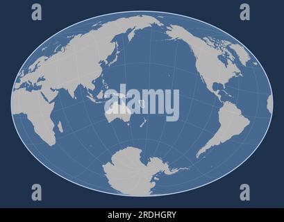 Forma della placca tettonica delle nuove Ebridi sulla mappa dei contorni del mondo nella proiezione Fahey Oblique centrata a sud e latitudinalmente. Illustrazione Vettoriale