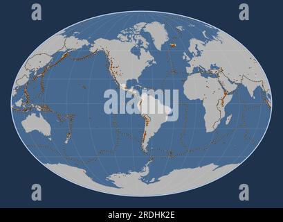 Forma della placca tettonica delle Ande settentrionali sulla mappa di contorno solido nella proiezione Fahey centrata meridionalmente. Distribuzione di vulcani noti Illustrazione Vettoriale