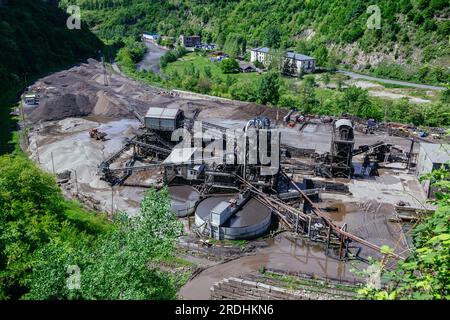 Impianto di trattamento della medicazione minerale, vista aerea. Foto Stock