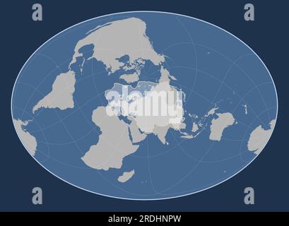 Placca tettonica eurasiatica sulla mappa del contorno solido nella proiezione Fahey Oblique centrata meridionalmente e latitudinalmente. Illustrazione Vettoriale