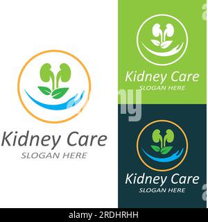 logo per la salute dei reni e la cura dei reni utilizzando l'icona del concetto vettoriale Illustrazione Vettoriale
