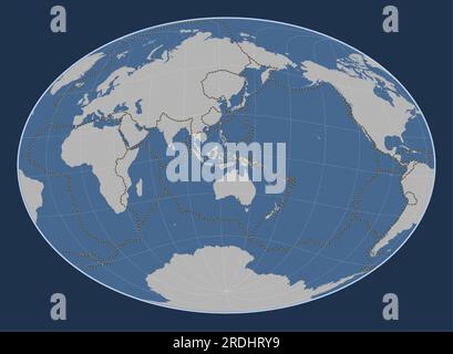 Forma della piastra tettonica Timor sulla mappa del contorno solido nella proiezione Fahey Oblique centrata a livello meridionale e latitudinale. Confini dell'othe Illustrazione Vettoriale