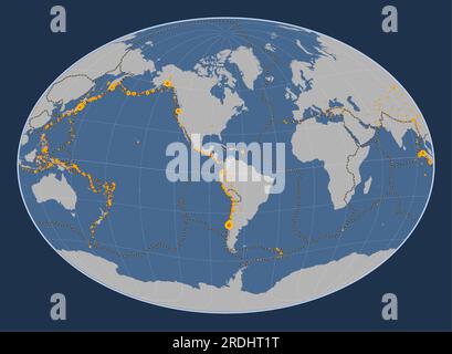 Forma della placca tettonica delle Ande settentrionali sulla mappa del contorno solido nella proiezione Fahey Oblique centrata a sud e latitudinalmente. Posizioni di Illustrazione Vettoriale