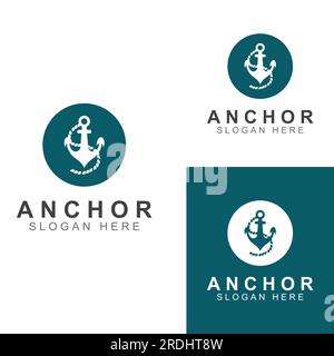Vettore di design del logo e del simbolo di ancoraggio. Illustrazione Vettoriale