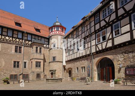 Cortile interno del castello rinascimentale di Bertholdsburg, Schleusingen, Turingia, Germania Foto Stock