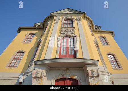 Guardando la facciata dal Palazzo Rococò, dai Castelli di Dornburger, Dornburg, Dornburg-Camburg, Turingia, Germania Foto Stock