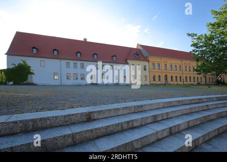 Annessi alla luce del castello romanico costruito intorno al XII secolo, Ronneburg, Vogtland, Turingia, Germania Foto Stock