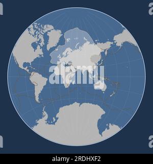 Placca tettonica eurasiatica sulla mappa del contorno solido nella proiezione di Lagrange centrata meridionalmente. Confini di altre lastre Illustrazione Vettoriale