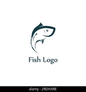 Logo pesce, fishinghook, olio di pesce e icona del ristorante di pesce. Con concetto di icona vettoriale Illustrazione Vettoriale
