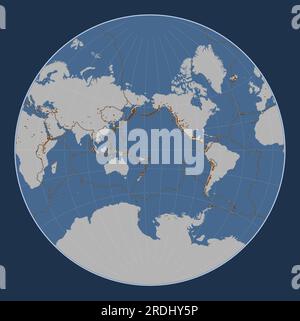 Forma della placca tettonica di Balmoral Reef sulla mappa di contorno solido nella proiezione Lagrange centrata meridionalmente. Distribuzione di vulcani noti Illustrazione Vettoriale