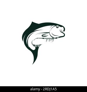 Logo pesce, fishinghook, olio di pesce e icona del ristorante di pesce. Con concetto di icona vettoriale Illustrazione Vettoriale