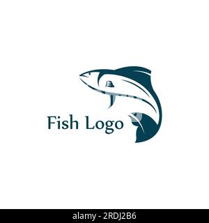 Logo pesce, fishinghook, olio di pesce e icona del ristorante di pesce. Con concetto di icona vettoriale Illustrazione Vettoriale