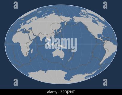 Forma della piastra tettonica Woodlark sulla mappa di contorno solido nella proiezione Fahey centrata meridionalmente. Confini di altre lastre Illustrazione Vettoriale