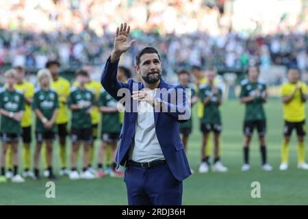 15 luglio 2023; Portland, Oregon, Stati Uniti; Columbus Crew a Portland Timbers in un match MLS a Providence Park. (Foto: Al Sermeno/KLC fotos) Foto Stock