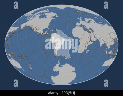 Placca tettonica sudamericana sulla mappa del contorno solido nella proiezione Fahey Oblique centrata in posizione meridionale e latitudinale. Distribuzione di note Illustrazione Vettoriale