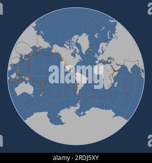 Forma della placca tettonica delle Ande del Nord sulla mappa di contorno solido nella proiezione Lagrange centrata meridionalmente. Distribuzione di vulcani noti Illustrazione Vettoriale