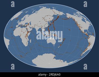 Forma della piastra tettonica Timor sulla mappa del contorno solido nella proiezione Fahey Oblique centrata a livello meridionale e latitudinale. Distribuzione di kn Illustrazione Vettoriale