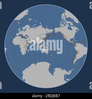 Forma della piastra tettonica Mariana sulla mappa di contorno solida nella proiezione Lagrange centrata in posizione meridionale. Distribuzione di vulcani noti Illustrazione Vettoriale