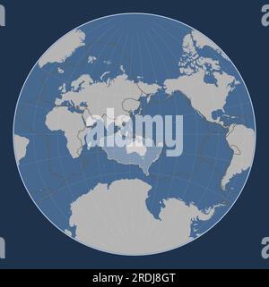 Placca tettonica australiana sulla mappa del contorno solido nella proiezione Lagrange centrata meridionalmente. Confini di altre lastre Illustrazione Vettoriale