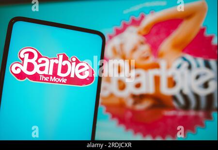 Brasile. 21 luglio 2023. In questa foto, il logo Barbie del film visualizzato su uno smartphone. Credito: SOPA Images Limited/Alamy Live News Foto Stock