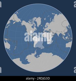 Placca tettonica sudamericana sulla mappa del contorno solido nella proiezione Lagrange centrata meridionalmente. Confini di altre lastre Illustrazione Vettoriale