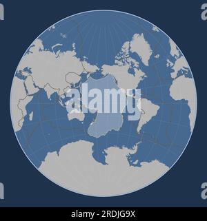 Placca tettonica del Pacifico sulla mappa del contorno solido nella proiezione Lagrange centrata meridionalmente. Confini di altre lastre Illustrazione Vettoriale