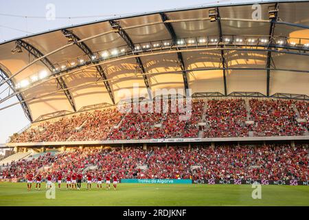 Faro, Portogallo. 20 luglio 2023. Il team SL Benfica ringrazia i tifosi prima dell'inizio della partita di calcio dell'Algarve Cup (amichevole pre-stagionale) tra al Nassr FC e SL Benfica all'Estadio Algarve. (Punteggio finale: Al Nassr FC 1 - 4 SL Benfica) (foto di Henrique Casinhas/SOPA Images/Sipa USA) credito: SIPA USA/Alamy Live News Foto Stock