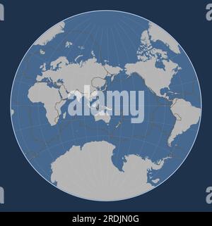 Forma della piastra tettonica Woodlark sulla mappa di contorno solido nella proiezione Lagrange centrata in posizione verticale. Confini di altre lastre Illustrazione Vettoriale