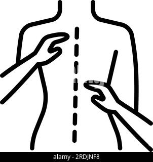 Icona del vettore di contorno del massaggio schiena terapeutico. Fisioterapia, agopuntura, riabilitazione. Elemento vettoriale isolato. Pittogramma per pagina Web, app mobile, Illustrazione Vettoriale