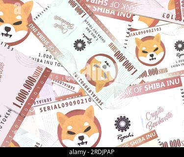 Schema delle banconote Shiba inu (SHIB) , quello della criptovaluta , primo piano. Foto Stock